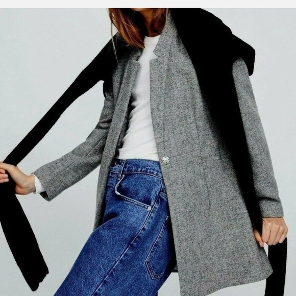 Zara Wool Frock Coat XS Gray Marl Inverted Lapel Winter Fall Overcoat Jacket - Picture 1 of 16